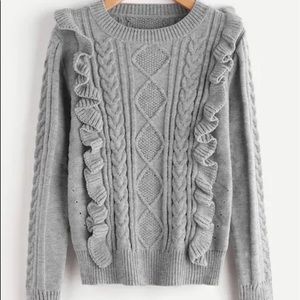 Ruffle Trim Mixed Knit Jumper.
